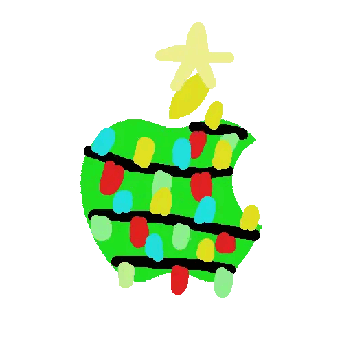 A Drawing Of An Apple With Christmas Lights And A Star GIF