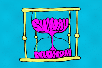 A Drawing Of An Hourglass With The Words Sunday Monday Written Inside GIF