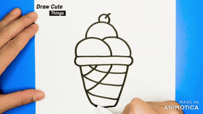 A Drawing Of An Ice Cream Cone With A Cherry On Top GIF