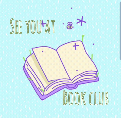 A Drawing Of An Open Book With The Words " See You At Book Club " Above It GIF