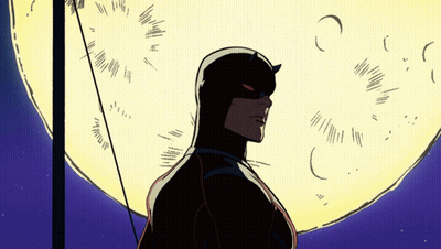 A Drawing Of Daredevil Standing In Front Of The Moon GIF