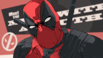 A Drawing Of Deadpool Standing In Front Of A Sign That Says Meet Ya GIF