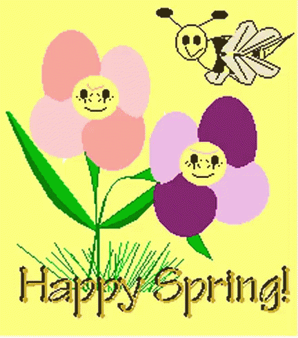 A Drawing Of Flowers And The Words Happy Spring GIF