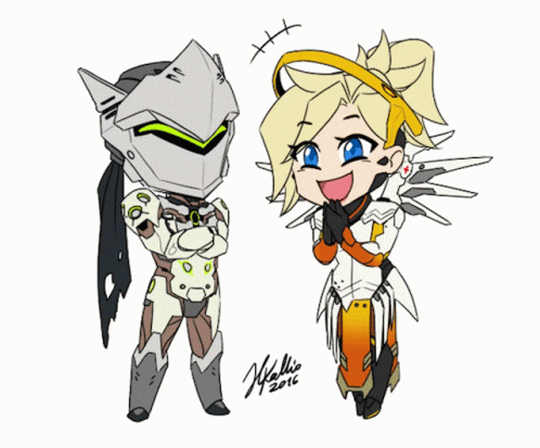 A Drawing Of Genji And Mercy With The Year 2016 GIF