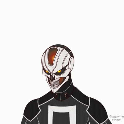 A Drawing Of Ghost Rider With Flames Coming Out Of His Head GIF
