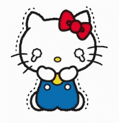 A Drawing Of Hello Kitty With A Red Bow On Her Head And Tears Coming Out Of Her Eyes . GIF