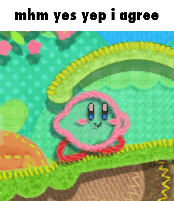 A Drawing Of Kirby With The Words Mhm Yes Yep I Agree GIF
