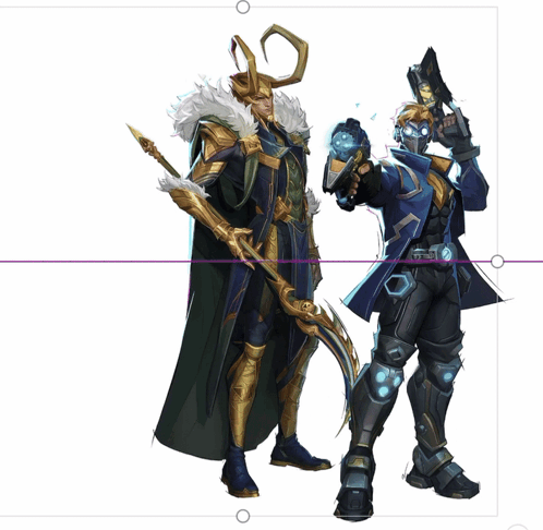 A Drawing Of Loki And Star-Lord With A Purple Line Between Them GIF