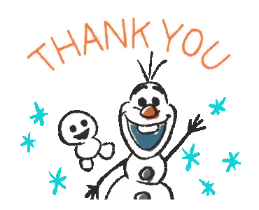 A Drawing Of Olaf From Frozen With The Words Thank You Written Above Him Sticker