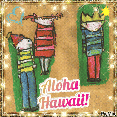 A Drawing Of People With The Words Aloha Hawaii GIF