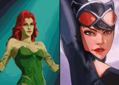 A Drawing Of Poison Ivy And Catwoman Are Side By Side GIF