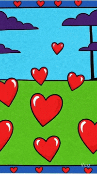 A Drawing Of Red Hearts On A Green Background GIF