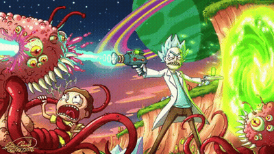 A Drawing Of Rick And Morty Fighting A Monster GIF