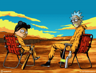 A Drawing Of Rick And Morty Sitting In Chairs GIF