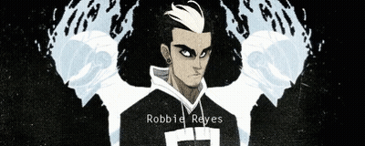 A Drawing Of Robbie Reyes Is On A Black Background GIF
