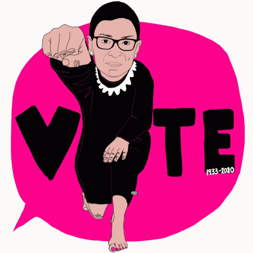 A Drawing Of Ruth Bader Ginsburg With The Year 1933-2020 On The Bottom GIF