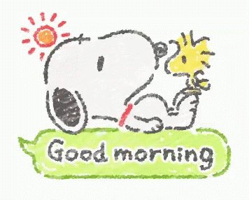 A Drawing Of Snoopy Saying Good Morning With A Speech Bubble GIF