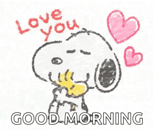 A Drawing Of Snoopy Saying `` I Love You '' And Good Morning . GIF