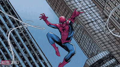 A Drawing Of Spider-Man Flying Through The Air With The Words Marvel Comics On The Bottom GIF