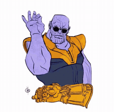 A Drawing Of Thanos Giving A Peace Sign With The Letter T On His Arm GIF