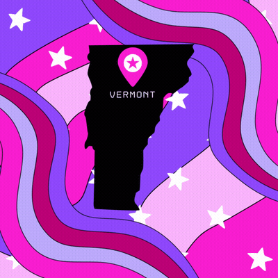 A Drawing Of The State Of Vermont With A Pink Pin On It GIF