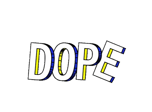 A Drawing Of The Word Dope In Blue And Yellow Letters Sticker