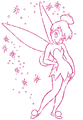 A Drawing Of Tinkerbell Is Surrounded By Pink Glittery Stars Sticker
