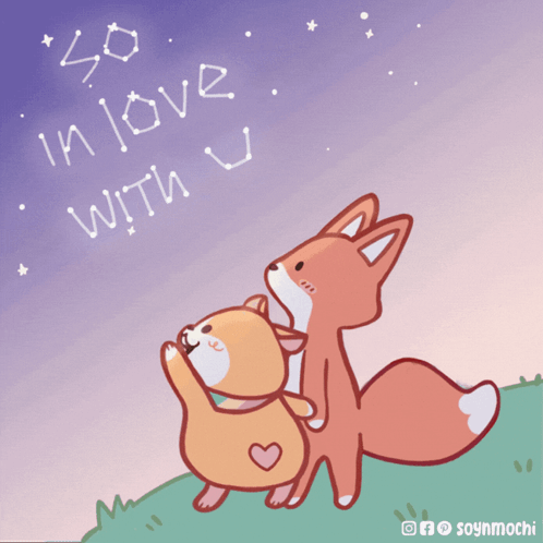 A Drawing Of Two Animals With The Words So In Love With GIF