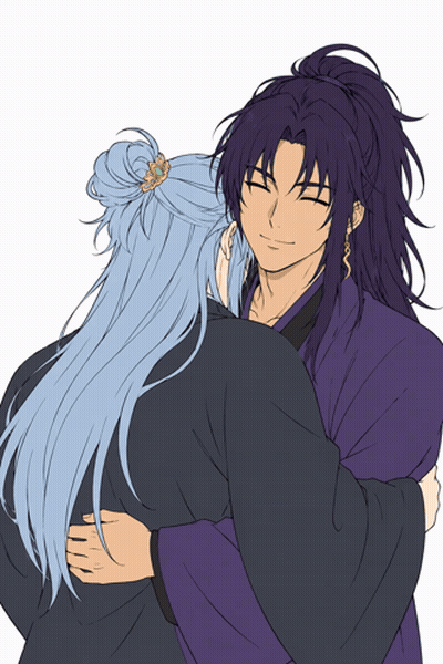 A Drawing Of Two Anime Characters Hugging Each Other With Their Eyes Closed GIF