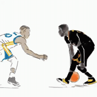 A Drawing Of Two Basketball Players Playing A Game Of Basketball . GIF