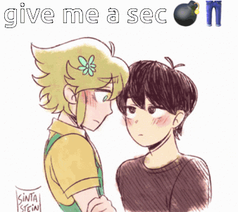 A Drawing Of Two Boys With The Words Give Me A Sec On GIF