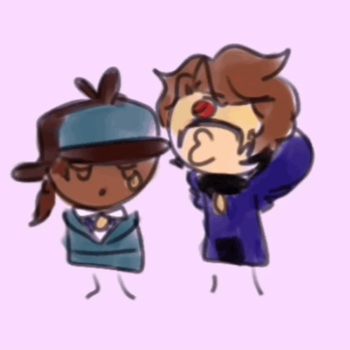 A Drawing Of Two Cartoon Characters Standing Next To Each Other . GIF