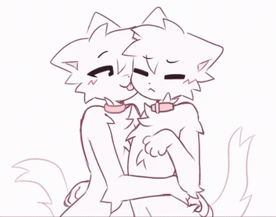 A Drawing Of Two Cats Hugging Each Other With One Wearing A Collar GIF