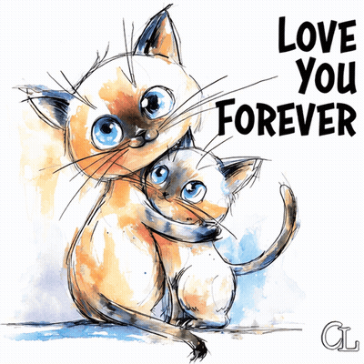 A Drawing Of Two Cats Hugging Each Other With The Words Love You Forever Above Them GIF