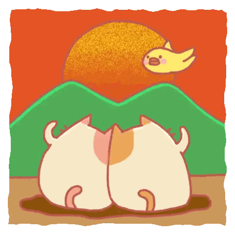 A Drawing Of Two Cats Looking At The Sun Sticker
