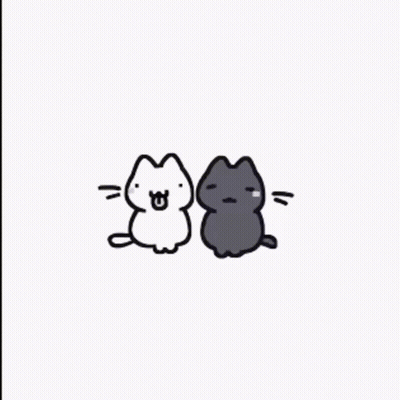 A Drawing Of Two Cats Sitting Next To Each Other On A White Background . GIF