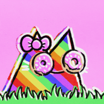 A Drawing Of Two Donuts Holding Hands With A Pink Background GIF