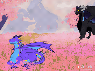 A Drawing Of Two Dragons With Voltek Written In The Bottom Right Corner GIF