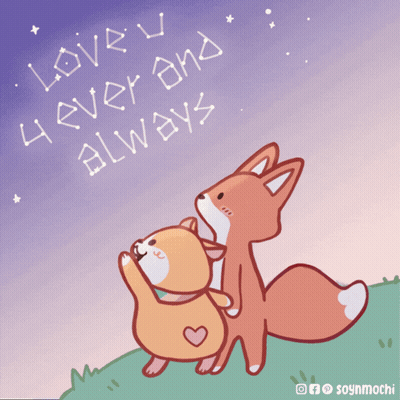 A Drawing Of Two Foxes With The Words Love U Ever And Always Written In The Sky GIF