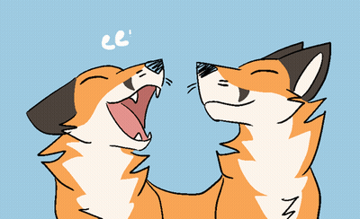 A Drawing Of Two Foxes With Their Mouths Open And The Letters Cc Above Them GIF