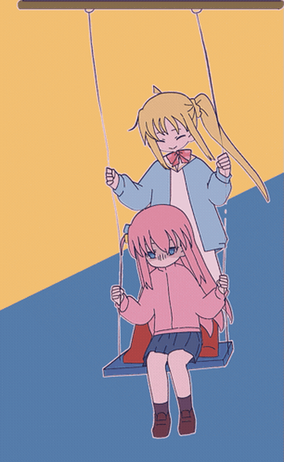 A Drawing Of Two Girls On A Swing With One Girl Sitting On The Other 'S Shoulders GIF