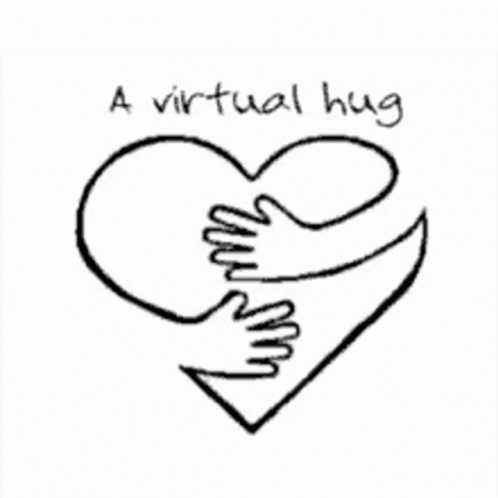A Drawing Of Two Hands Hugging A Heart With The Words " A Virtual Hug " Below It GIF