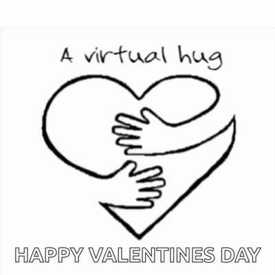 A Drawing Of Two Hands Hugging A Heart With The Words A Virtual Hug Happy Valentines Day Below It GIF