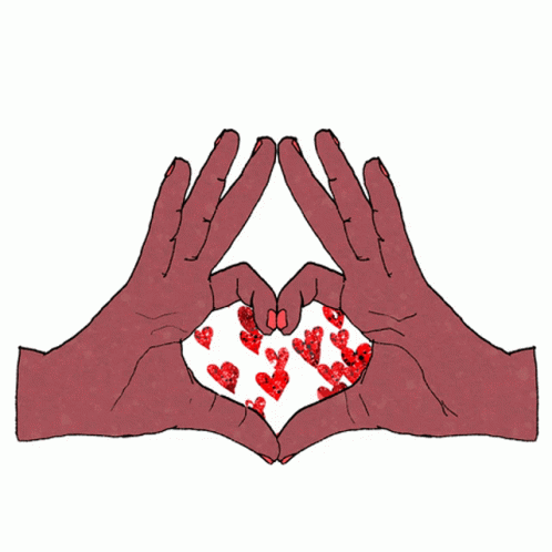 A Drawing Of Two Hands Making A Heart Shape With Red Hearts On Them GIF