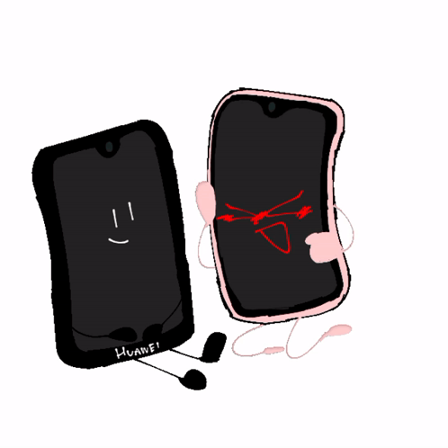 A Drawing Of Two Huawei Phones With Faces And Arms GIF