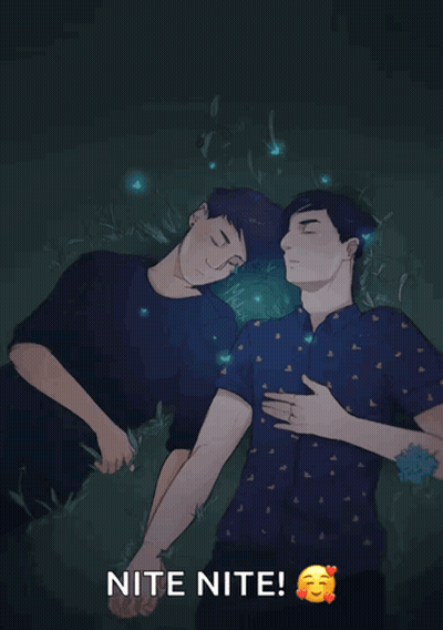 a drawing of two men laying next to each other with the words " nite nite " below them