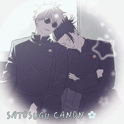 A Drawing Of Two Men Sleeping With The Words Satosugu Canon Below Them GIF