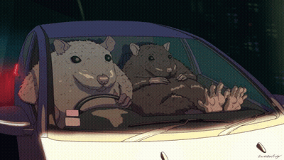 A Drawing Of Two Mice In A Car With The Word Lucky Written Below Them GIF