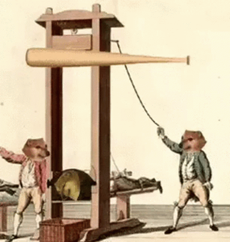 A Drawing Of Two Monkeys Playing With A Large Baseball Bat GIF