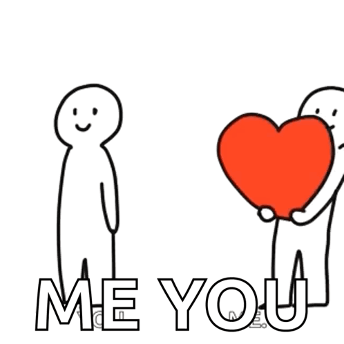 A Drawing Of Two People Holding A Red Heart With The Words Me You Written Below Them GIF